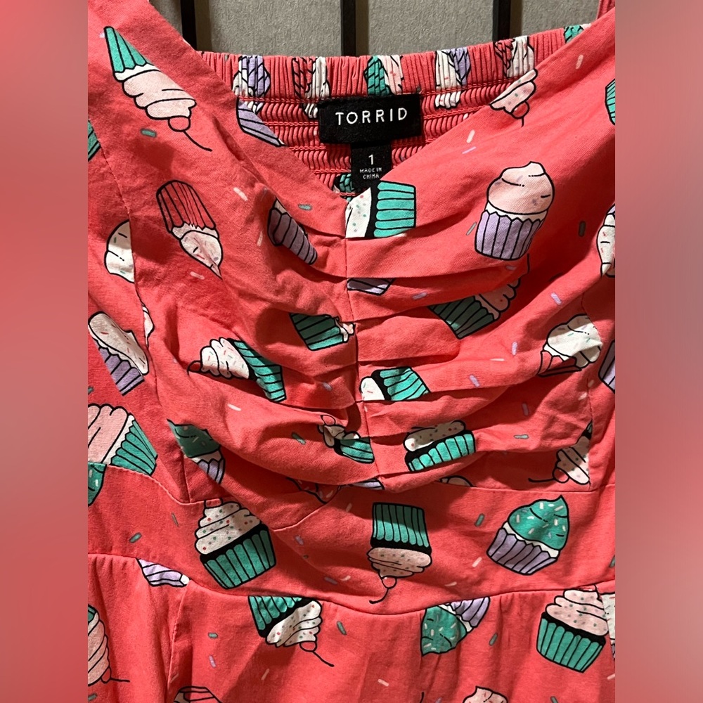 torrid Coral Cupcake Print Sundress with Teal & Lavender Accents TORRID SIZE 1 - Picture 9 of 13